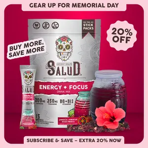 Salud 2-in-1 [Hydration + Immunity - Jamaica | Hibiscus] 400mg Electrolytes, 250mg Wellmune, 100mg Elderberry, Dairy & Soy Free, Non-GMO, Gluten Free - Healthcare, Vitamin (15 Servings)