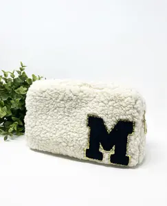 Sherpa makeup bag, Terry cloth cosmetic bag, Cozy Fur Teddy Bear Cosmetic Bag , Travel, Bridesmaid Gift, Birthday gift