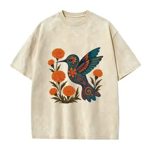 Alebrije Hummingbird Shirt Día de los Muertos, Mexican Folk Art Tee with Marigolds, Colorful Cultural Graphic Day of the Dead Top