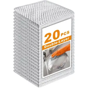 20 Pcs New Upgrade 2-Layer Metal Dish Cloth, No Scratches Wire Cleaning Cloth , Reusable Multipurpose Wire Dishwashing Rag for Kitchen Cleaning Cloths,Sinks,Dishes,Stove Top, Dimensions, 7.87“ x 7.87”