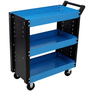 3 Tier Rolling Tool Cart on Wheels,Heavy Duty Utility Tool Cart with Pegboard for Repair Shop, Garage, Warehouse,Blue Hand Organiser Industrial Paint