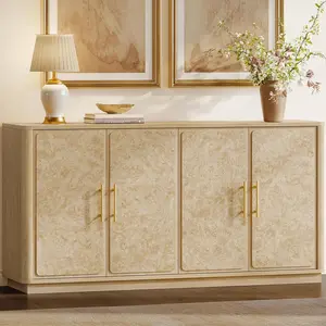SICOTAS Buffet Cabinet with Storage - 59" Burl Sideboard Cabinet with 4 Doors Luxury Modern Storage Cabinet Accent Credenza Large Media Console Table for Living Room Dining Room Entryway Kitchen