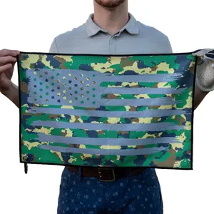 Military Camo American Flag Golf Towel with Clip - Custom Microfiber Golf Towels