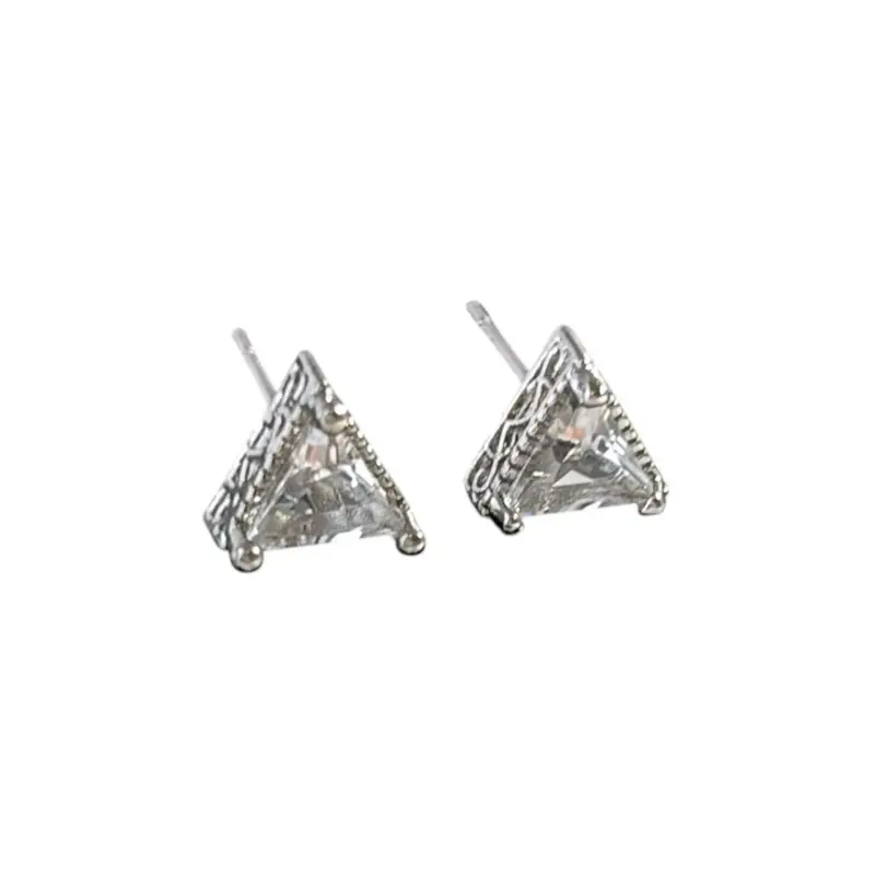 8mm CZ Geometric Triangle Stud Earrings for Men Women Streetwear Punk Hip Hop Unisex Style