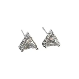 8mm CZ Geometric Triangle Stud Earrings for Men Women Streetwear Punk Hip Hop Unisex Style