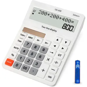 Desktop Calculator Large Display Big Buttons with 12 Digits 2-line LCD,  Solar Power and , Calculator with Tax and Check Function for Office, , School and Business Large Size(OA-608)