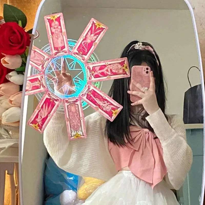 Anime Cardcaptor Sakura Kinomoto Sakura Acrylic Cosplay Funny Toy Prop - 8pcs Clow Card+Magic Circle, 25cm Diameter Magic Circle, Without Tape Turntable Toy, Clow Cards