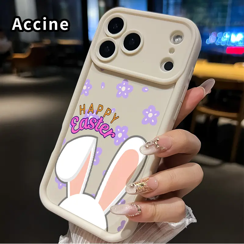Easter Bunny Floral Pattern TPU Phone Case for iPhone 17 Pro Max 16 15 14 Plus 13 12 Mini 11 XR X XS Air E Shockproof Full Camera Protection Durable Slim Silicone Cover Smartphone Casing