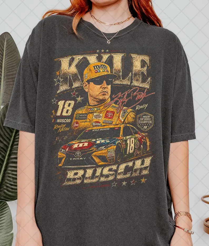 Comfort Colors®  Vintage Kyle Busch Shirt, 18 Racing Rowdy Busch Vintage Style Graphic Tee, Stock Car fan gift