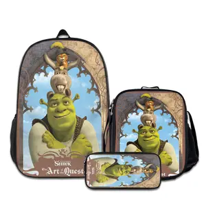 Shrek-3PCS Backpacks for Girls Set, Cute School Backpack for Girls Boys with Lunch Box and Pencil Case, Aesthetic Bookbag for Teens, Lightweight Classic Backpack for Travel, Work, Picnic A-0723