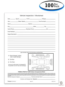 Vehicle Inspection Worksheet (Form #AVW) Car Damage Report (1 Pad of 100 Sheets)