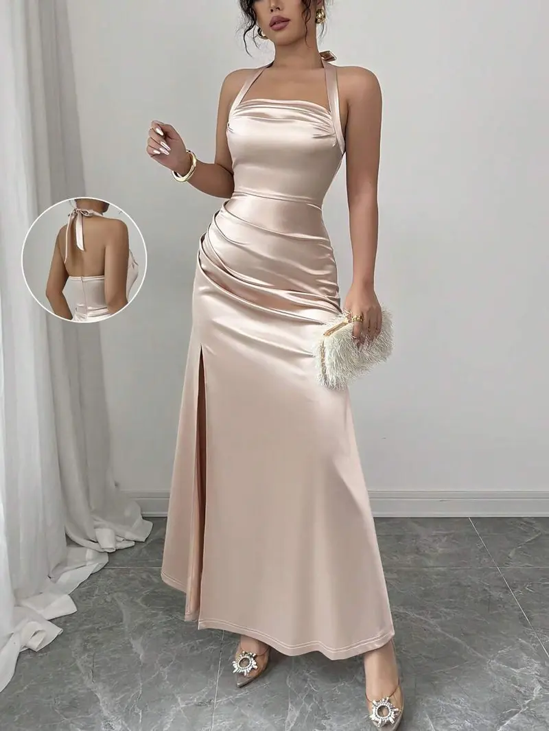 olive long sleeve dress Women's Sloane Long Sleeve Satin Maxi Dress - Olive Green In Size Small