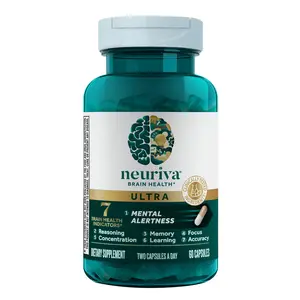 NEURIVA Ultra Decaffeinated Clinically Tested Nootropic Brain Supplement for Mental Alertness, Memory, Focus & Concentration, Cognivive, Neurofactor, Phosphatidylserine, Vitamins B6 B12, 60 Capsules