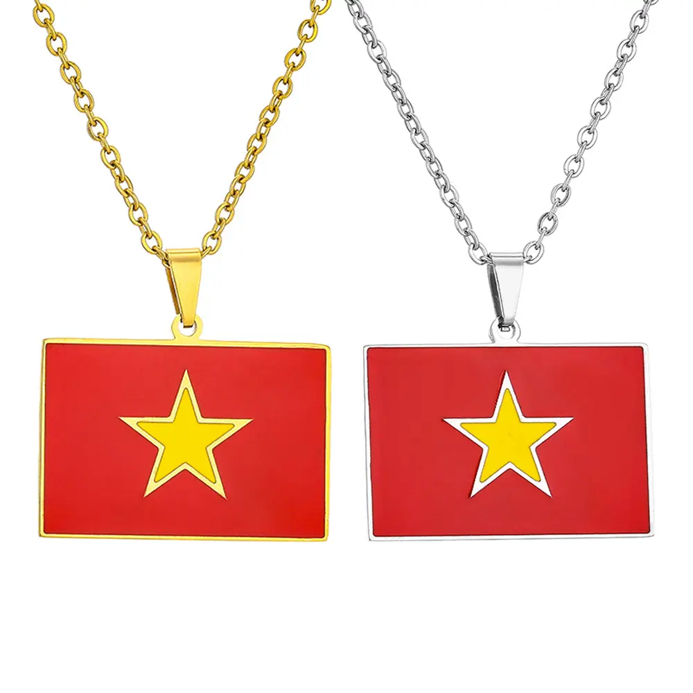 Unisex Retro Stainless Steel Vietnamese Flag Pendant Necklace, Casual Ethnic-Style Jewelry Accessory for Female, Birthday & Valentine's Day Gifts, Perfect Present For A Variety Of Occasions, Adults, Heart, Zircon