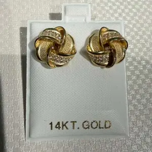 14K Gold Sparkling Knot Stud Earrings | Fine Jewelry