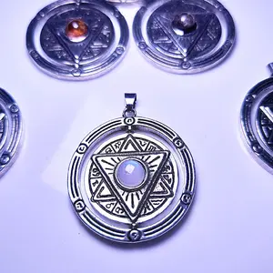 Star Pentagram and Spinning Hexagram Pendants with Natural Crystal Stones Pendant