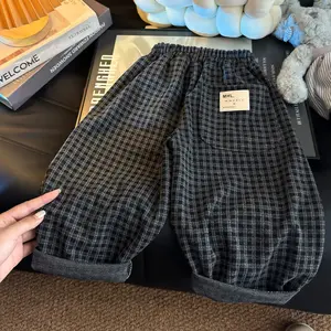 Spring Autumn Children Pants 1-8Y Boys Black Plaid Loose Casual Straight Trousers Korean Toddler Wear For Kids Clothes New
