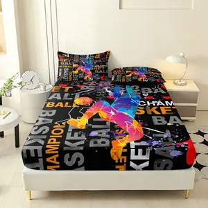3pc sports style basketball printed bed sheets set, including 1 bed sheet and 2 pillowcases (without padding), a gift for friends, suitable for single beds, double beds, multiple sizes to choose from, perfect for bedrooms, dormitories, guest rooms