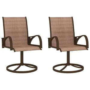 vidaXL 2x Patio Swivel Chair Garden Outdoor Balcony Backyard Terrace Lounge Dining Dinner Seating Chairs Seat Textilene and Steel Brown 312278