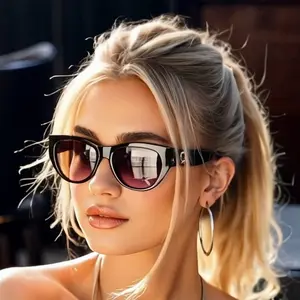 1Pc European and American Retro Ladies' Oval Frame Fashion Sunglasses, Trendy and Versatile, Lightweight Frame for Street Photog