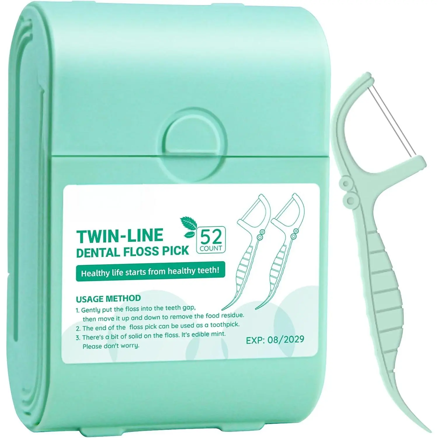 EasyHonor Dental Floss Picks,Twin-Line Mint Flavor Dental Flossers, Dual Action Flossing System, Easy Carry and Pick, 156 Count Floss Sticks in 3 Portable case.(Green, Mint)