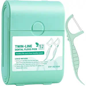 EasyHonor Dental Floss Picks,Twin-Line Mint Flavor Dental Flossers, Dual Action Flossing System, Easy Carry and Pick, 156 Count Floss Sticks in 3 Portable case.(Green, Mint)