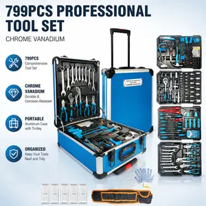 799pcs House Repair Kit Set , Auto Repair Set with Tool Belt Aluminum Trolley Case Tool Set ,  Household Hand Tool Set, Thanksgiving Christmas  gift