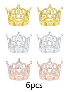 6 Piece Alloy Mini Crown Princess Headband Set, Party Supplies, Memorial Gifts, Holiday Decoration Crowns, Fashion Accessory