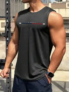 PARIS Minimalist French Sporty Black Sleeveless Tank Top, Sport Vests, Athletic Workout Clothing, Gym & Casual Streetwear Top, Breathable Quick-Dry Fabric, Slim-Fit, Eye-Catching Stripe Print, Versatile Daily Wear