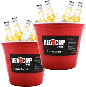 Reusable Red Plastic Ice Bucket for Parties - Large Beverage Tub, Wine Cooler, Beer Bucket, Drink Holder for Indoor/Outdoor Bars, Galvanized Tubs, Party Celebration Unbreakable, 201 Oz (Pack of 2) Lightweight Utensils