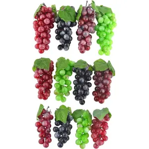 Assorted Artificial Grapes Cluster Rubber Frosted Grape Bundles Decorative Grapes Bunches for Vintage Wedding Favor Fruit Wine Decor Faux Fruit Props (Black, Red, Green, Purple - 12 Pack)