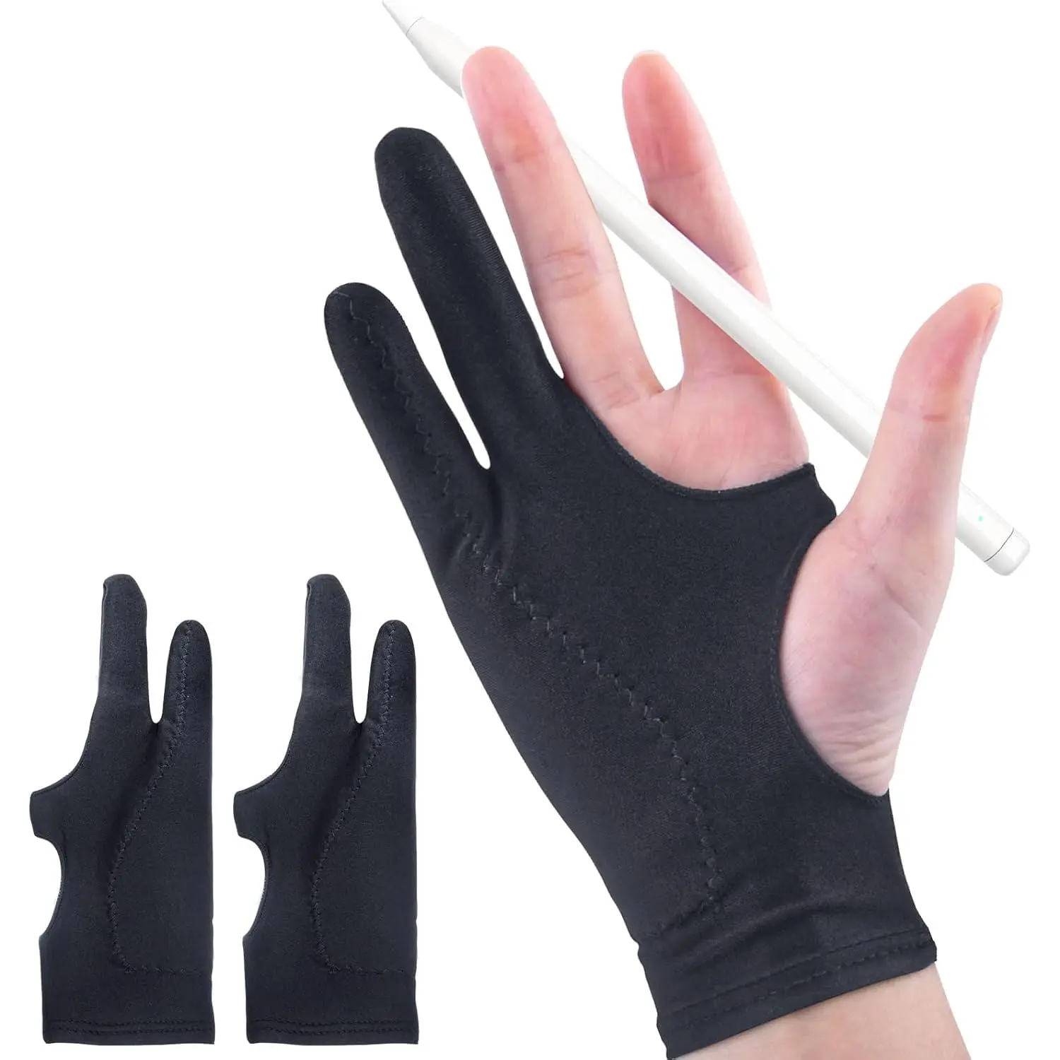 2-Pack Drawing Glove Palm Rejection for iPad Surface All Capacitive Touch Screen Artist Right/Left Hand Graphic Tablet, Graphics Monitor Digital Drawing Sketching, Inking, Coloring Two Finger Gloves springtok