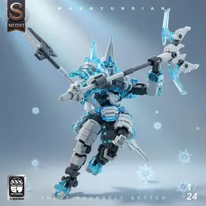 1/24 Scale Polar Ice Crystal Mecha Model Kit, 3 Inch Semi-Transparent Parts Collection Robot, Includes Tactical Long Handle Melee Weapon Accessories