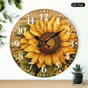 PRATYUS 10 Inch Sunflower Print Wall Clock Silent Battery Operated 10x10in