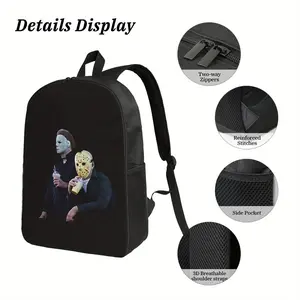 Michael Myers Halloween Movie Backpack - Funny Coffee Cup Graphic Print Lightweight Polyester School Bag with Adjustable Shoulder Straps & Zipper Closure, Casual Black Backpack for Students, Horror Movie Fans, for Teenager