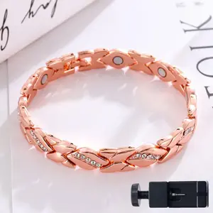 T Women's leaf bracelet, pure copper magnetic bracelet with diamonds, 3500 gauss effective magnet, outdoor fun