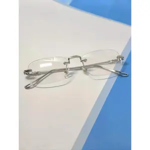 Unisex Business Style Rimless Eyeglasses, Vintage Anti-blue Light Rectangle Eyeglasses for Everyday Use, Fashion Accessories for Outdoor Activities, Classic Rectangle Frame
