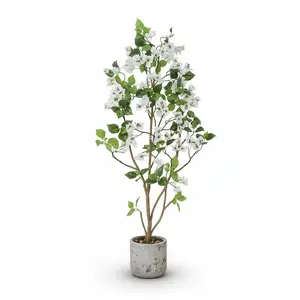 Tall Fake Bougainvillea Plant in Pot, Large White Artificial Plants with Flowers, Decorative Artificial Blossom Trees for Indoor Home Office Garden Spring Decoration