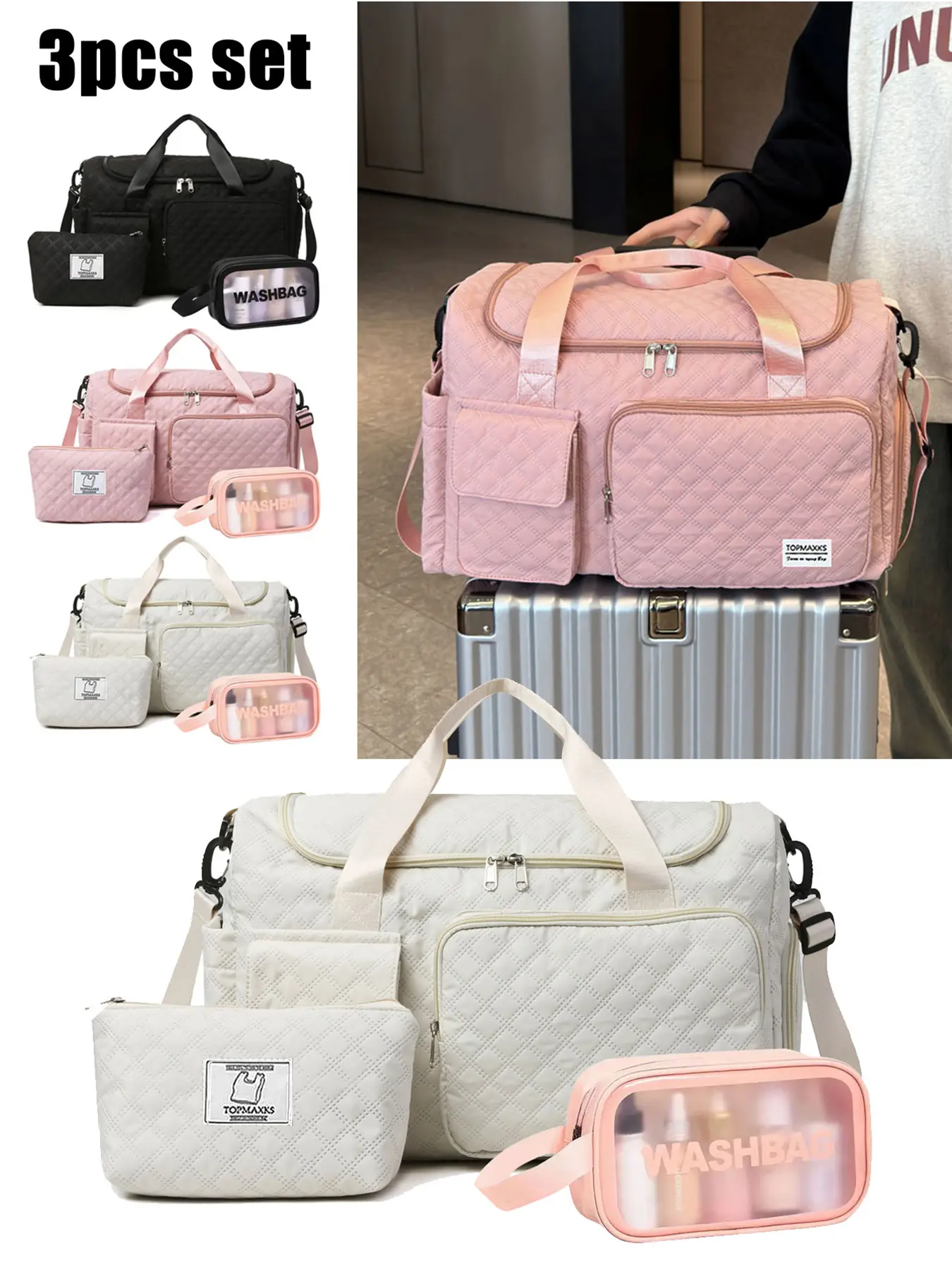 3-Piece Diamond-Shaped Travel Duffle Bag Set, Travel Duffels, Large-Capacity Travel Organizer Set, Multi-Functional Handbag Coin Purse Toiletry Bag Combination, Various Colors, Suitable For Short Trips