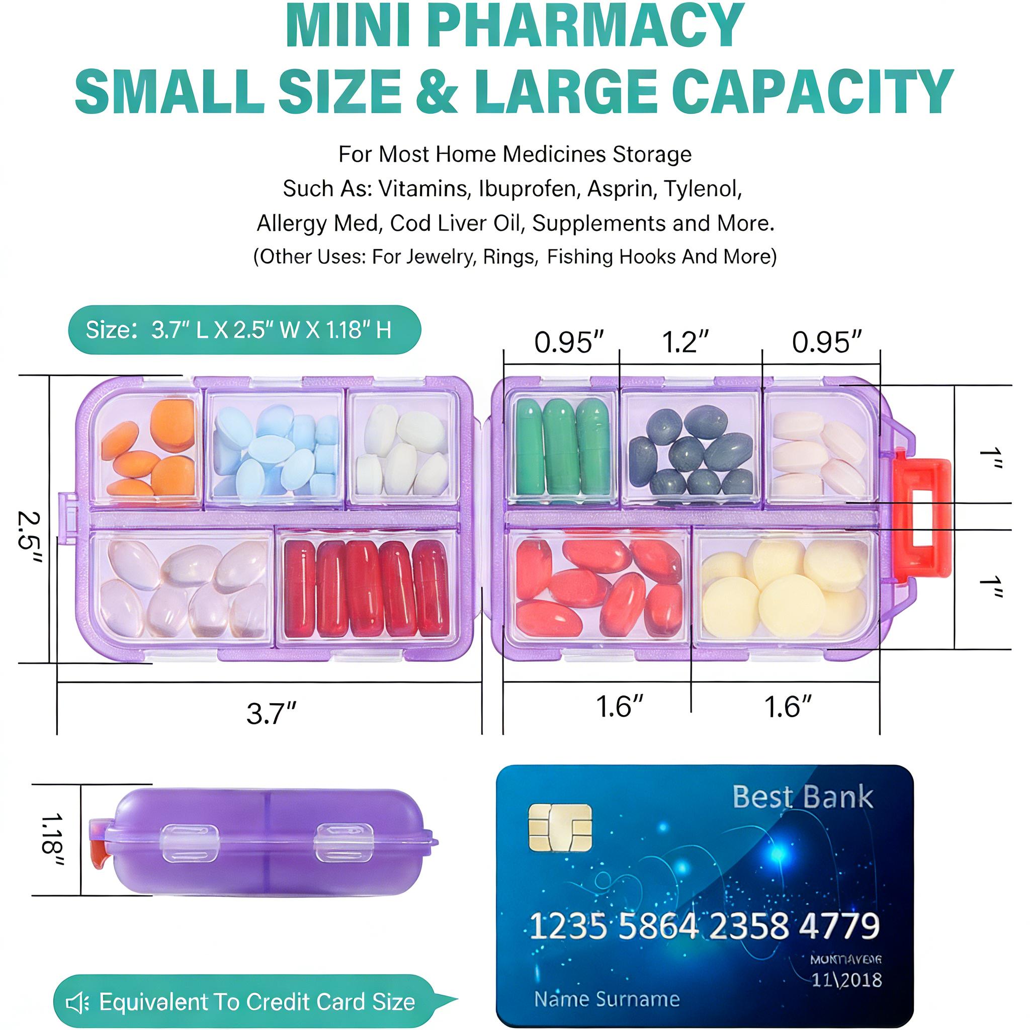 UFORU Portable Pill Storage Box, Travel Pill Organizer Box with 147-420 Brand Labels/stickers, 10-14grid Mini Pill Container, Pocket Size Dustproof Remedies Pill Box, Medicine Storage Organizer, Pill Case, Travel Essentials, Household Items, Vitamin Box