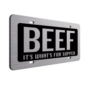 Beef It’s What’s For Supper License Plate – Funny Farm & Ranch Novelty Tag – 6” x 12” Aluminum Metal Plate – Country Kitchen, BBQ, Ranch Decor