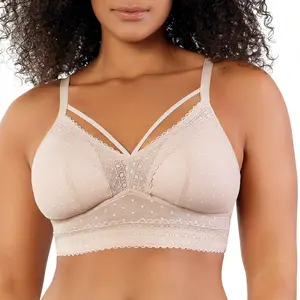 PARFAIT Mia Dot P6011 Womenswear Full Busted Sexy Lace and Dot Mesh Removable Lightly Foam Padding Longline Comfort Wire-free Bralette Bra Comfortable Padded