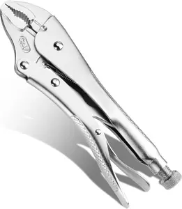 10-inch Curved Jaw Locking Pliers, Chromium-Vanadium Steel Vice Grips with Wire Cutter, Adjustable Locking-Jaw Pliers for Clamping, Twisting
