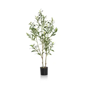 Megahit Artificial Olive Tree Potted Plant,3.2Ft Tall Faux Silk Leaves, Natural Wood Trunk & Lifelike Fruits - Indoor Fake Tree for Home Office Decor, Decorative Ornaments
