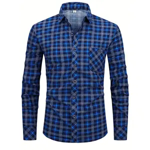 Plaid Casual Long Sleeve Men's Shirt for Daily and Casual Wear, Running and Exercise