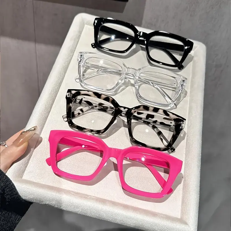 4-Pcs Non-Prescription Casual Eyeglasses, Classic Square Durable Frame, Clear Lens, Lightweight Comfortable Unisex Sports Eyewear for Daily Wear, Office Use