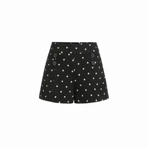 Cider 100% Cotton Mid Rise Polka Dot Button Front Micro Shorts