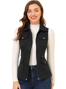 INSPIRE CHIC Zip Up Jacket with Pockets Sleeveless Cargo Utility Vest