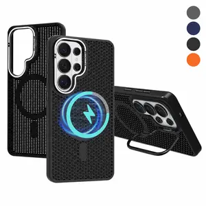 MagSafe Cooling Honeycomb Case for Samsung Galaxy S26 & S26 Ultra, S25/24/23 Plus Ultra, Built-In Foldable Lens Kickstand Military Grade Shockproof Drop Protection Hollow Mesh Heat Dissipation Breathable Phone Cover Compatible with Wireless Charging