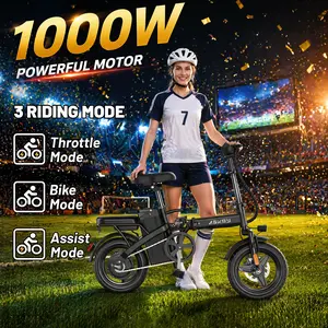 City Folding Electric Bike | 1000W Peak Motor | 48V 20Ah Battery | Up to 45 Miles Range | 14-Inch Tubeless Tires | Front & Rear Dual Disc Brakes | UL Certified Removable Battery | Lightweight Compact Design for Urban Riding